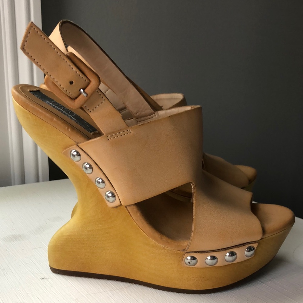 Saks fifth Ave GREY brand platform wood wedges